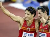 Plata y bronce. Los españoles Paquillo Fernández(dcha.) y Juan Manuel Molina celebran sus medallas (plata y bronce,respectivamente) conseguidas en la prueba de 20 kilómetros marcha.