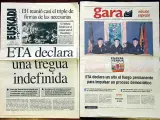 Dos treguas. Siete años y medio separan el comunicado en el que ETA declaró su tregua indefinida, el 16 de septiembre de 1998 (izquierda), y el de ayer, en el que la banda terrorista ha anunciado un alto el fuego permanente.