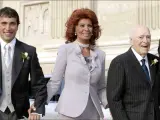 Sofía Loren y Carlo Ponti en la boda de su hijo Carlo Ponti Jr.