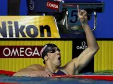 Phelps celebra el nuevo récord. (Efe)