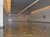 Vista de una de las estaciones del metro de Palma, tomada el lunes, inundadas tras el chaparrón caído el pasado sábado.