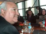 Moratinos durante la reunión que mantuvo en Rabat con su homólogo marroquí, Taib Fassi Fihri el 3 de enero. (Joelle Vassort / EFE).