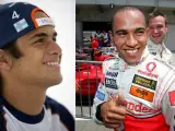 Nelsinho (izquierda) y Lewis Hamilton, el nuevo y el anterior compañero de equipo de Fernando Alonso. (Archivo)