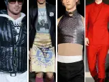 Varios modelos desfilando durante la semana de la moda masculina de Milán.