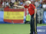 El seleccionador, Luis Aragonés, da instrucciones desde la banda.