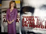 La ministra de Igualdad, Bibiana Aído, durante la presentación en Madrid de la nueva campaña contra la violencia de género.