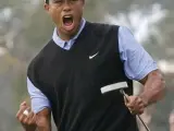 Tiger Woods celebra uno de sus golpes geniales (ARCHIVO).