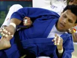 La judoca brasileña Edinanci Silva, fotografiada durante su combate con la española Esther San Miguel en Pekín 2008 (EFE).