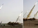 Misiles multiplicados. La agencia iraní de noticias distribuyó en todo el mundo la fotografía de la derecha, que muestra una prueba de misiles realizada por el régimen de Teherán. Poco después se demostró que el número de proyectiles había sido multiplicado con retoque fotográfico.
