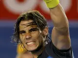Rafa Nadal celebra su victoria en el Abierto de Australia ante Tommy Haas.