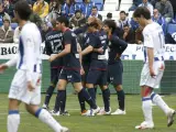 Los jugadores del Atlético celebran un gol ante el Recreativo. (EFE)