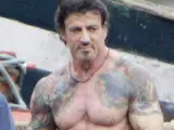 Sylvester Stallone,sin camiseta, durante el rodaje de su próximo film.