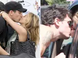 John Mayer con Jennifer Aniston el pasado mes de febrero (a la izda.) y con su nuevo amor.