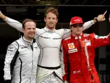 El brasileño Rubens Barrichello, el británico Jenson Button y el finlandés Kimi Raikkonen.
