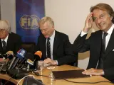 Bernie Ecclestone, patrón de la F1, Max Mosley, presidente de la FIA, y Luca di Montezemolo, presidente de Ferrari.