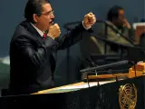 El depuesto presidente de Honduras, Manuel Zelaya, durante su intervención ante la Asamblea General de la ONU en Nueva York.