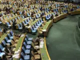 El presidente iraní, durante su discurso ante la Asamblea General. Muchos delegados abandonaron la sesión.