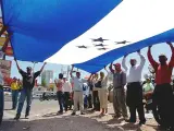 Seguidores del depuesto presidente de Honduras, Manuel Zelaya, protestan en Tegucigalpa.