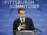 Zapatero, en la rueda de prensa posterior a la cumbre del G-20 en Pittsburgh.