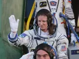 Los tres astronautas que han partido hacia la EEI.