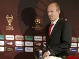 El centrocampista holandés del Bayern de Munich Arjen Robben, antes de la conferencia de prensa que ha ofrecido en Madrid.