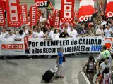 Trabajadores de Renfe se concentraron en la estación de Madrid-Atocha.