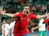 El delantero de España David Villa celebra el tanto ante Portugal.