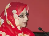La activista saharaui Aminatu Haidar, durante una rueda de prensa en Palma de Mallorca.