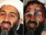A la izquierda, un retrato de Bin Laden. A la derecha, la foto falsa con el rostro del fundador de Al Qaeda, ya sin vida, divulgada a través de una televisión pakistaní.