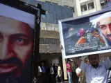 Palestinos se manifiestan contra la muerte del líder del Al Qaeda, Osama bin Laden, durante una protesta en Gaza.