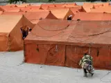 Campamento montado por la Unidad Militar de Emergencias tras el terremoto en Lorca.