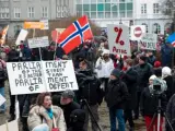 Vista general de una protesta celebrada a las puertas del parlamento en Reykjavik.