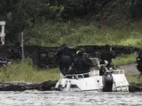 Desembarco de la Policía en la isla de Utøya, el día de la masacre.
