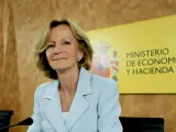 La vicepresidenta del Gobierno de Asuntos Económicos y ministra de Economía y Hacienda, Elena Salgado, en rueda de prensa.