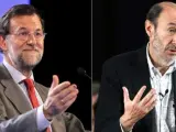 El líder del PP, Mariano Rajoy (izquierda) y el candidato del PSOE a las elecciones, Alfredo Pérez Rubalcaba.