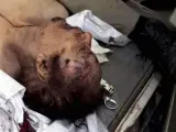 El cadáver del líder libio Muamar el Gadafi es trasladado en una ambulancia a un hospital en Misrata.