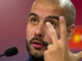 Pep Guardiola, entrenador del FC Barcelona, en rueda de prensa.