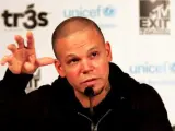 René Pérez "residente", de Calle 13, durante la presentación del documental "Esclavos invisibles".