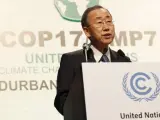 El secretario general de las Naciones Unidas, Ban Ki-moon, durante la XVII Cumbre de la ONU sobre Cambio Climático (COP17), en Durban, Sudáfrica.