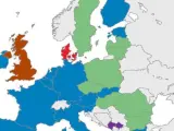 En verde, los países del este de la Unión Europea que no han adaptado la moneda única