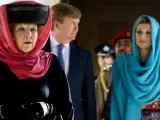 La reina Beatriz de Holanda; el príncipe heredero, Guillermo Alejandro; y su esposa, la princesa Máxima, llegan para una visita a la Gran Mezquita en Mascate, Omán. La familia real holandesa se encuentra en Omán con motivo de una visita oficial de tres días.