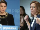 De izquierda a derecha, María Dolores de Cospedal (PP) y Carme Chacón (PSOE), en sendas imágenes de archivo.