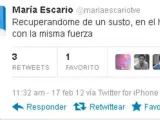 Mensaje de María Escario en su perfil de Twitter.