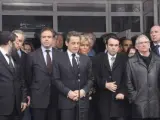 Nicolás Sarkozy junto al ministro francés de Educación Luc Chatel y al alcalde de Toulouse, Pierre Cohen, en la escuela judía escuela judía "Ozar Hatorah".