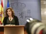 Soraya Sáenz de Santamaría, durante la rueda de prensa del Consejo de Ministros.