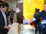 Los candidatos en las elecciones asturianas de Foro y PSOE, Francisco Álvarez-Cascos (derecha) y Javier Fernández (izquierda), en los colegios electorales donde han acudido a votar este domingo.