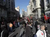 Los piquetes informativos cortan la Gran V&iacute;a madrile&ntilde;a.