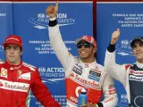 Hamilton, Maldonado y Alonso en el podio de Gran Premio de España.