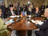 Cumbre cuatripartita en Roma con Angela Merkel, Mariano Rajoy, François Hollande y Mario Monti.
