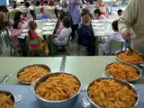 Varios niños, en un comedor escolar.